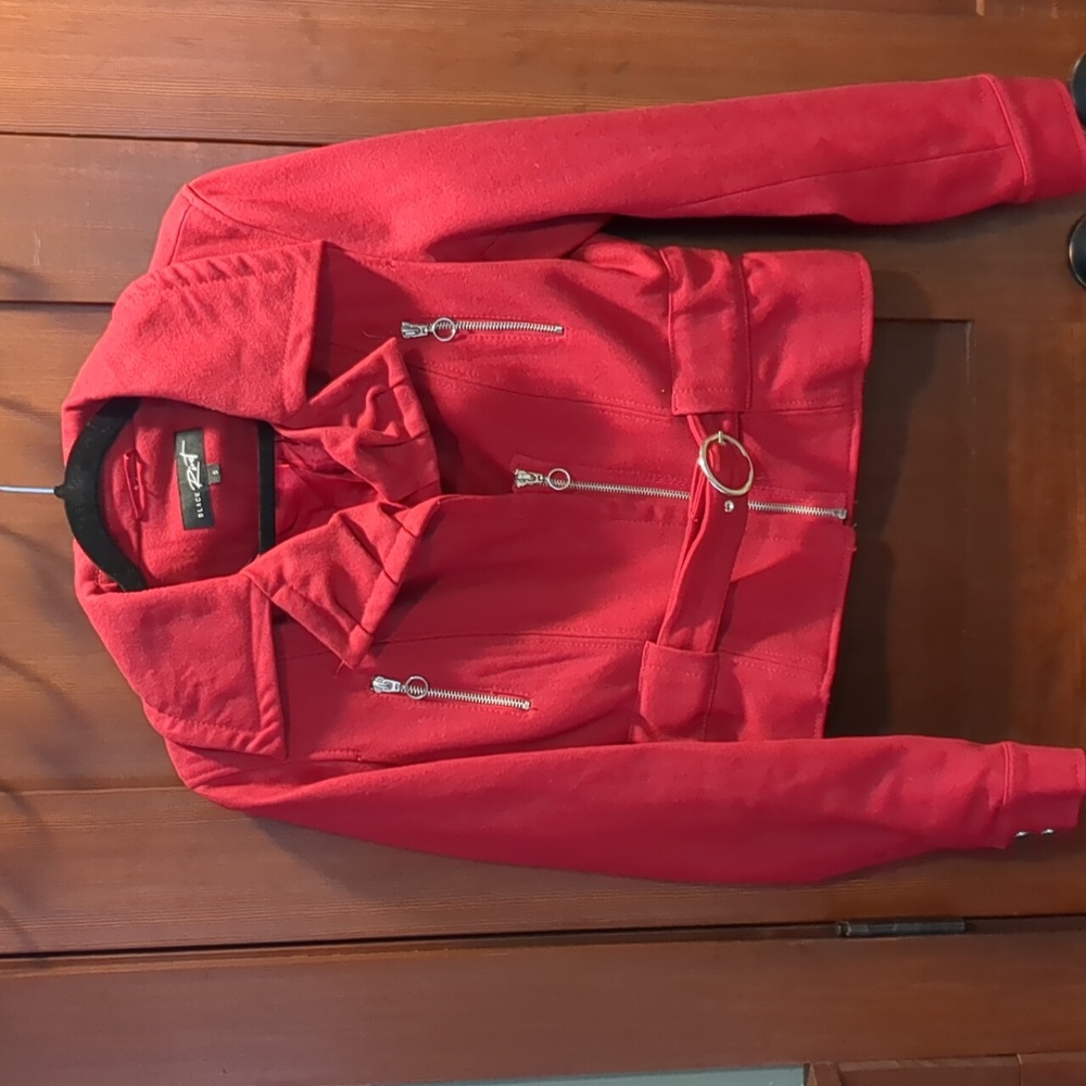 Red wool blend moto style jacket size Small